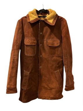 Vintage 70's Kirk's Suede Life Suede Leather Jacket Sherpa Lined Size L Hippie